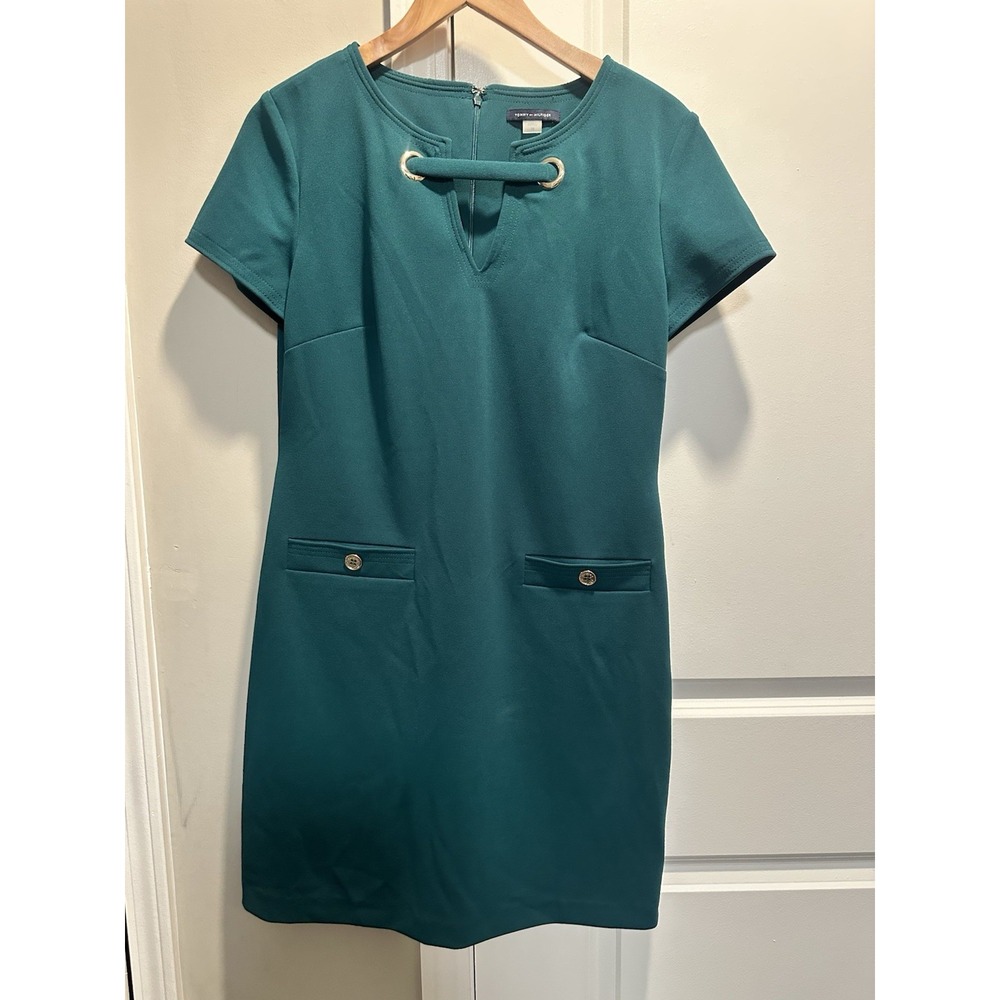 Tommy Hilfiger Women's Scuba Crepe Grommet Dresses Green‎ Size 10